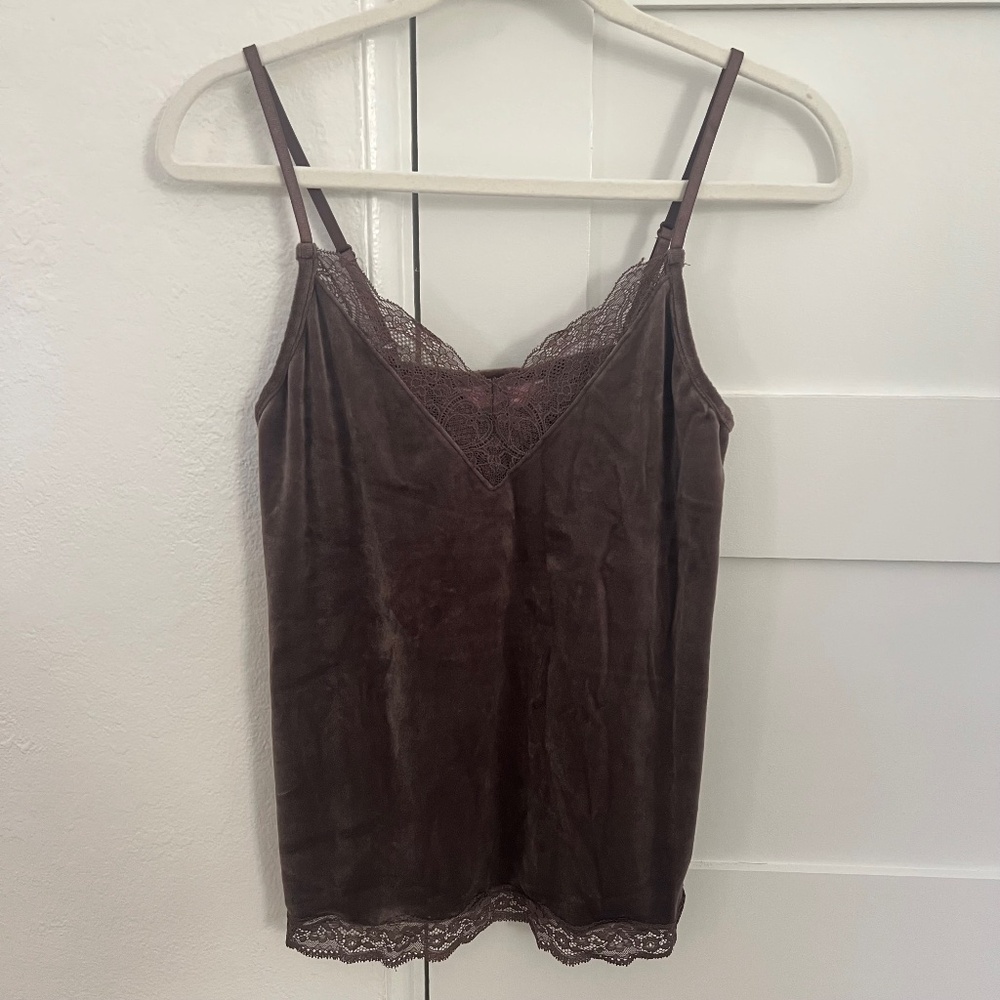 hunkemoller brown velvet lace cami size m